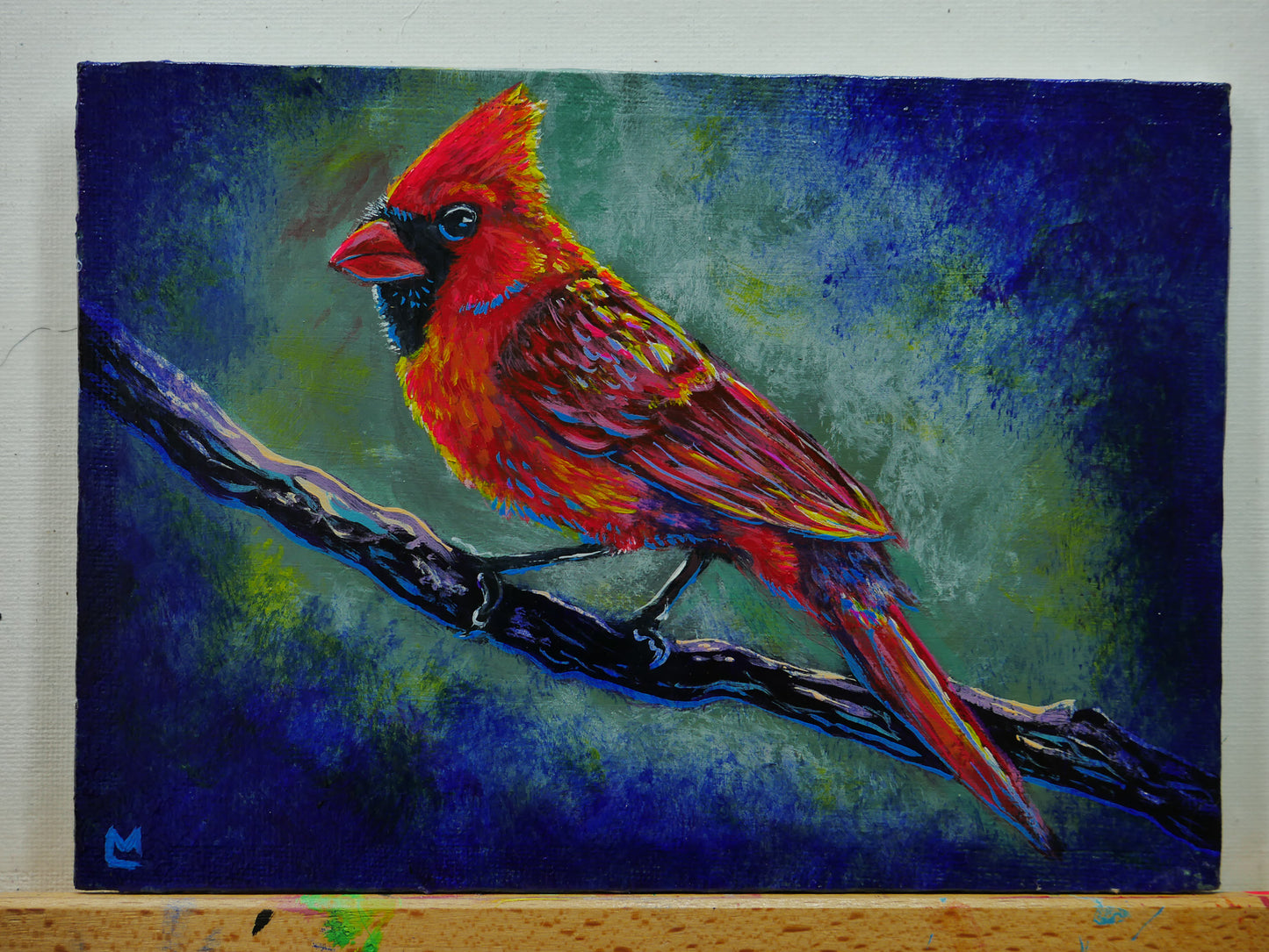 5x7 inch Cardinal Perch Original Acrylic Painting