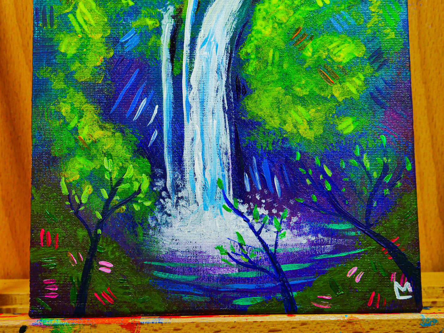 5x7 inch Jungle Waterfall Original Acrylic Painting
