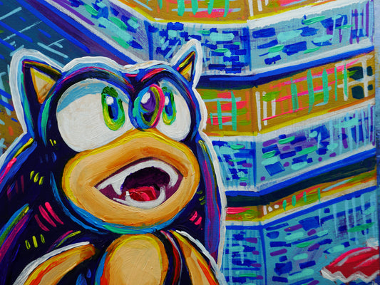 5x7 inch WATCH OUT, YOU'RE GONNA CRASH Original Acrylic Painting