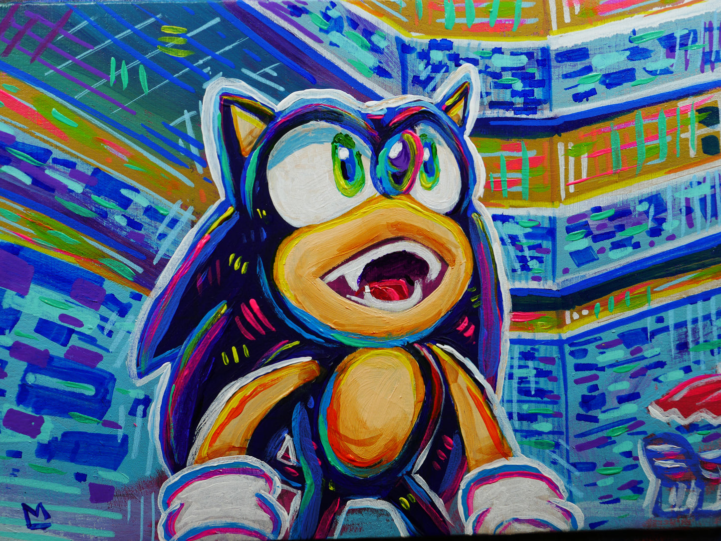5x7 inch WATCH OUT, YOU'RE GONNA CRASH Original Acrylic Painting