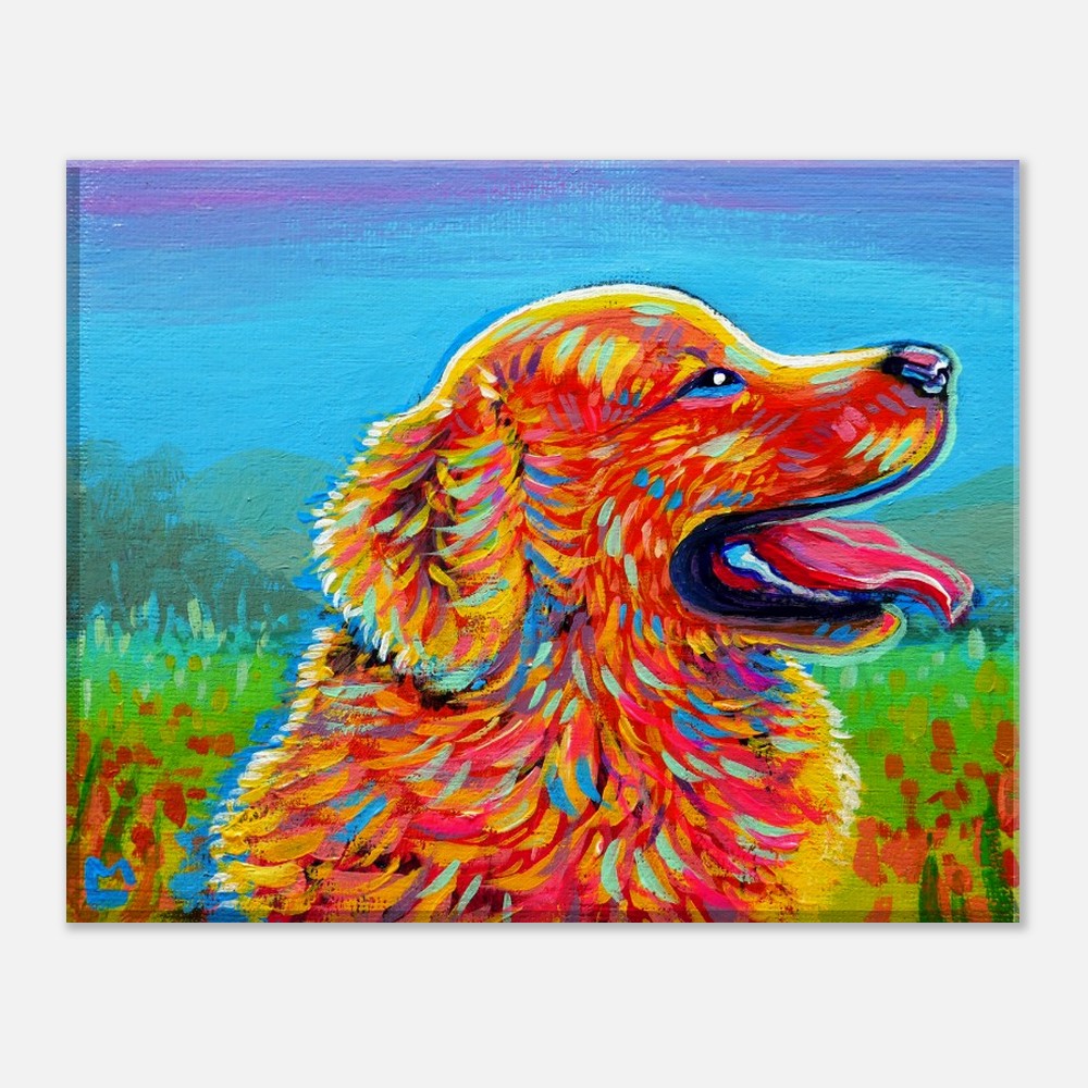 Golden Joy: 8x10 inch Golden Retriever Canvas Wall Art - Dog Lover Gift, Portrait of Dog Art