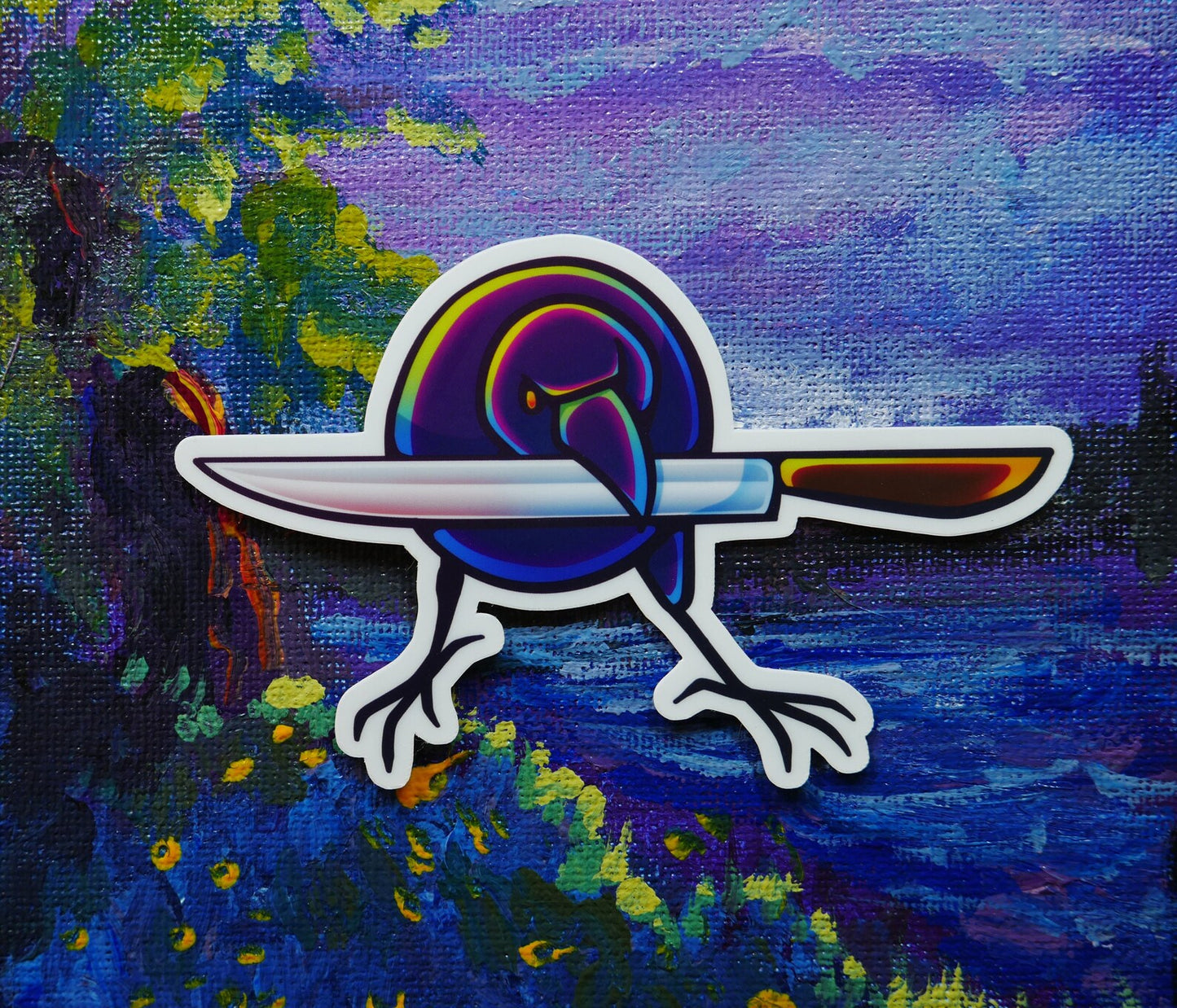 3.75 inch Crow with a Knife - Vinyl Meme Sticker