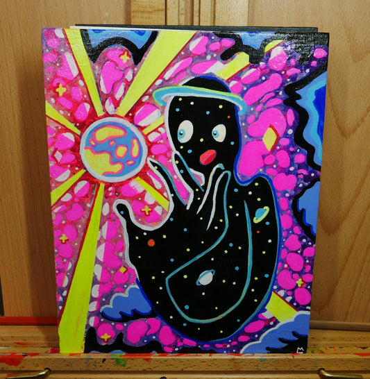 Trippy Entity: Original Handmade Psychedelic 8 x 10 inch Painting - Colorful Wall Art for Room Decor, Whimsical Art