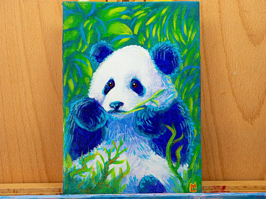 Handmade 5x7 inch Acrylic Painting of Panda Cub - Animal Portrait, Original Mini Canvas, Nature Lover Gift