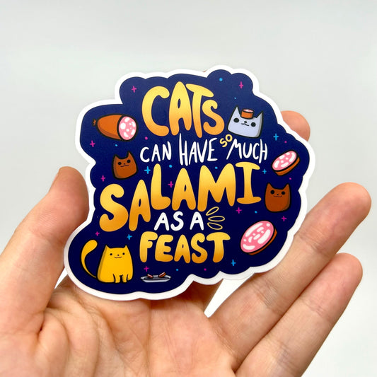 Cats Can Have So Much Salami Meme Sticker - Perfect for Cat Lovers, Sticker Enthusiasts, and Laptop Decoration