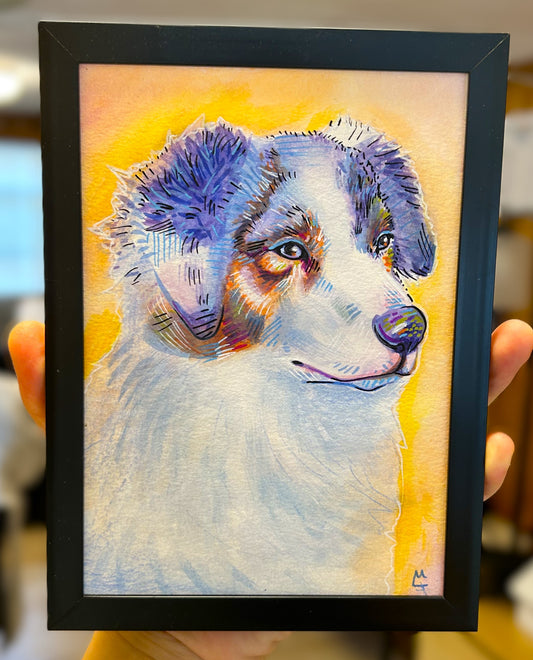 Australian Shepherd Dog Original Watercolor/Gouache Painting