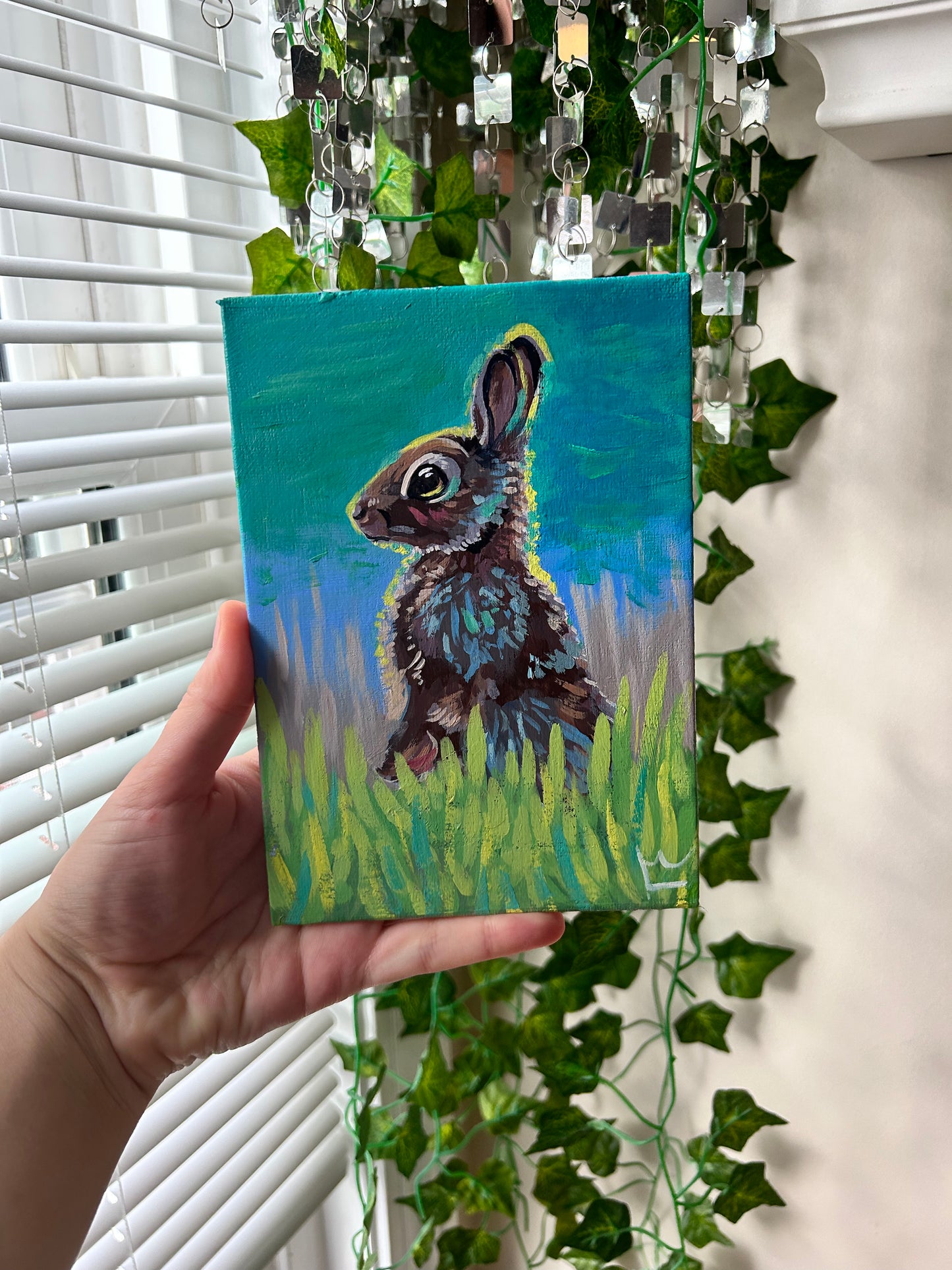 Rabbit in a Field Acrylic Painting