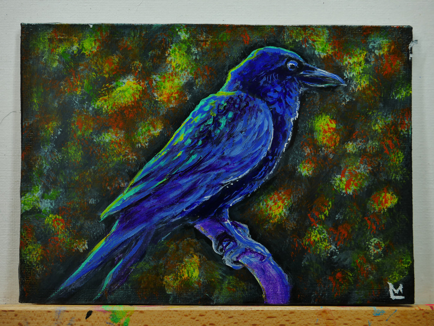 5x7 inch Crow Perch Original Acrylic Painting