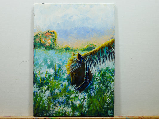 5x7 inch Horse on a Prairie Original Acrylic Painting