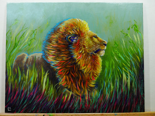 8x10 inch Lion on the Hunt Original Acrylic Painting