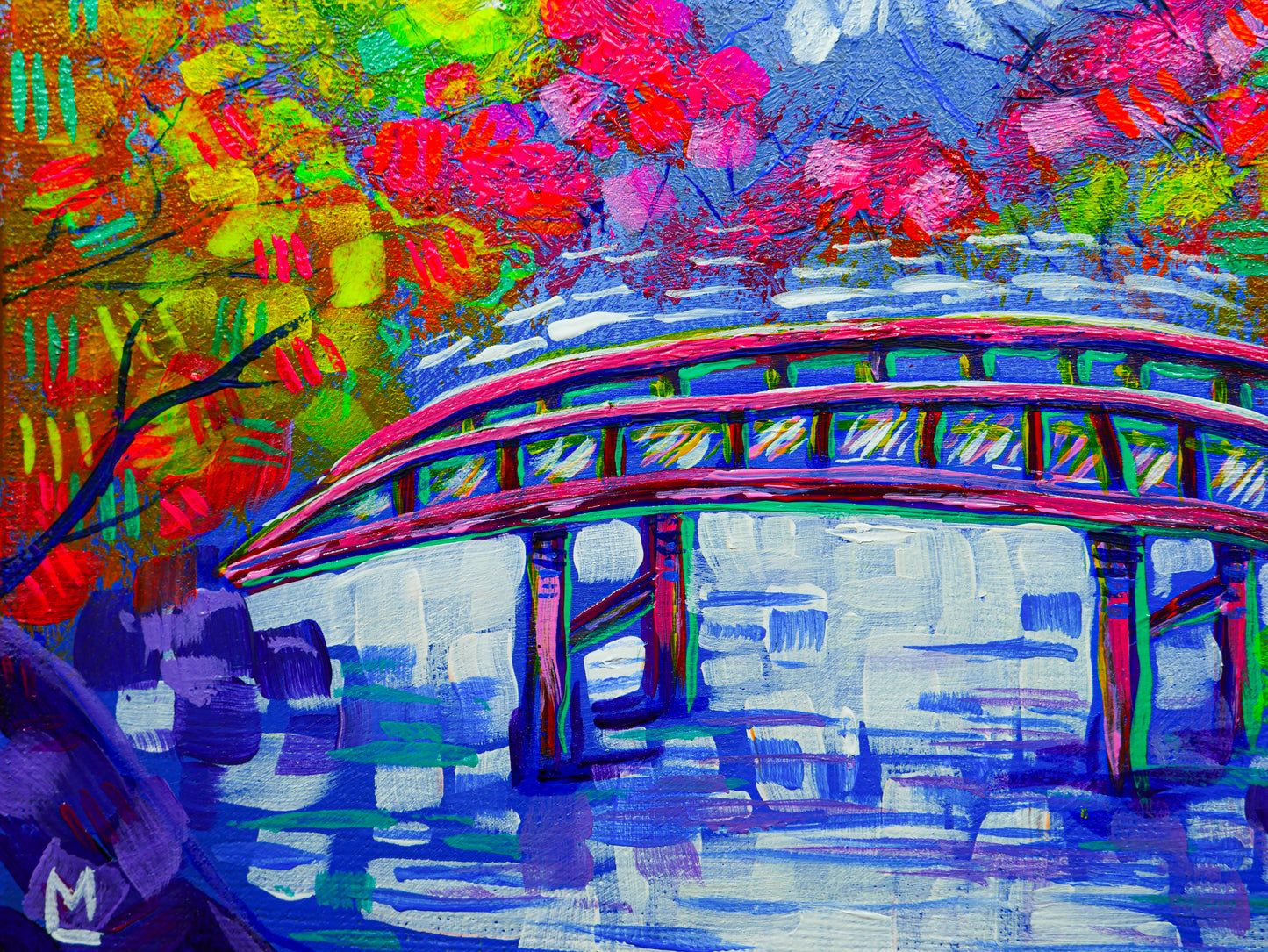 5x7 inch Spring in Japan Inspired Original Acrylic Painting