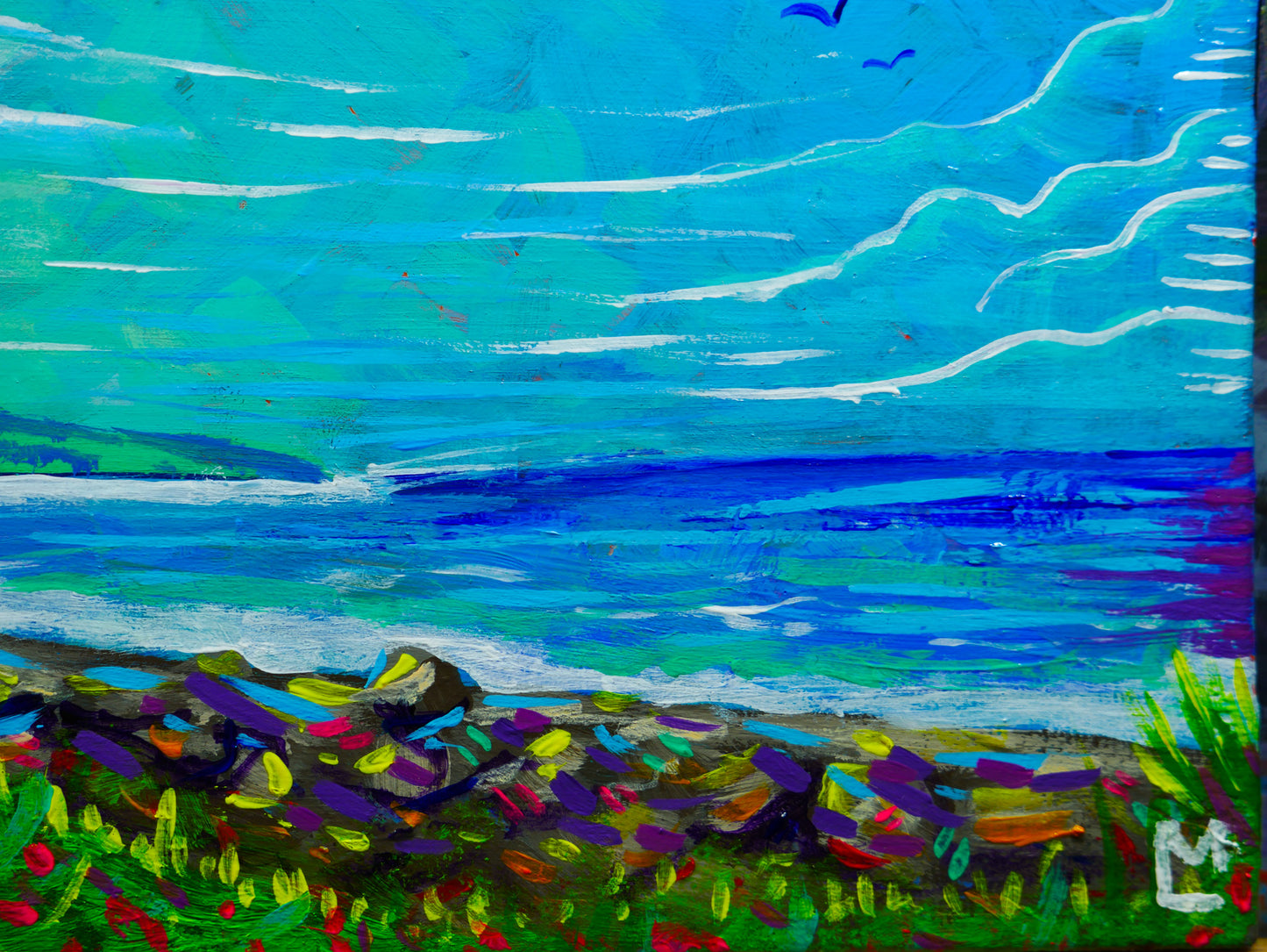 5x7 inch Emerald Beach Landscape Original Acrylic Painting