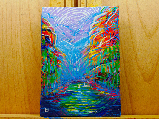 5x7 inch Trippy Canyon River Original Acrylic Painting