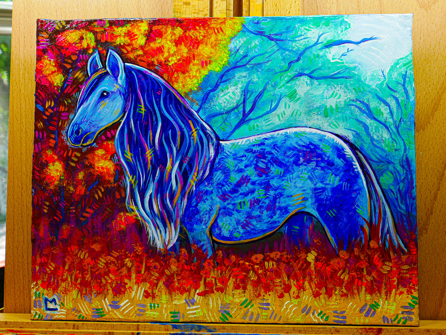 8x10 inch Blue Storybook Horse Original Acrylic Painting