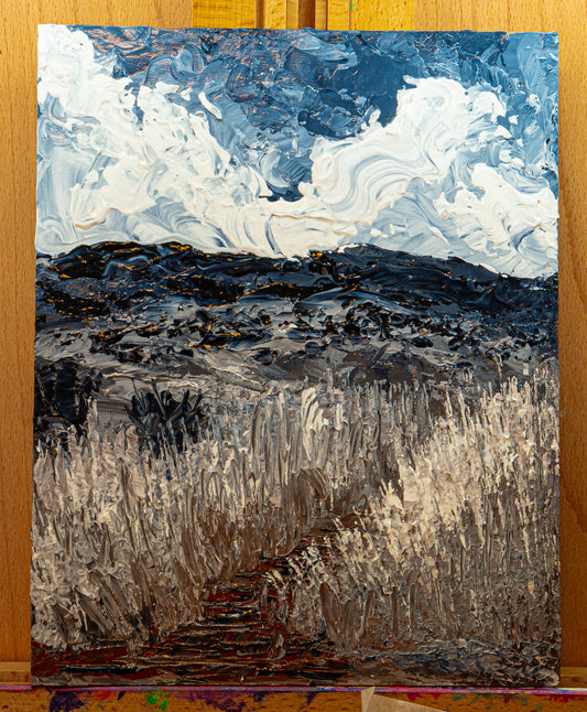 8x10 inch Grey Plains Impasto Textured Landscape Study Original Acrylic Painting