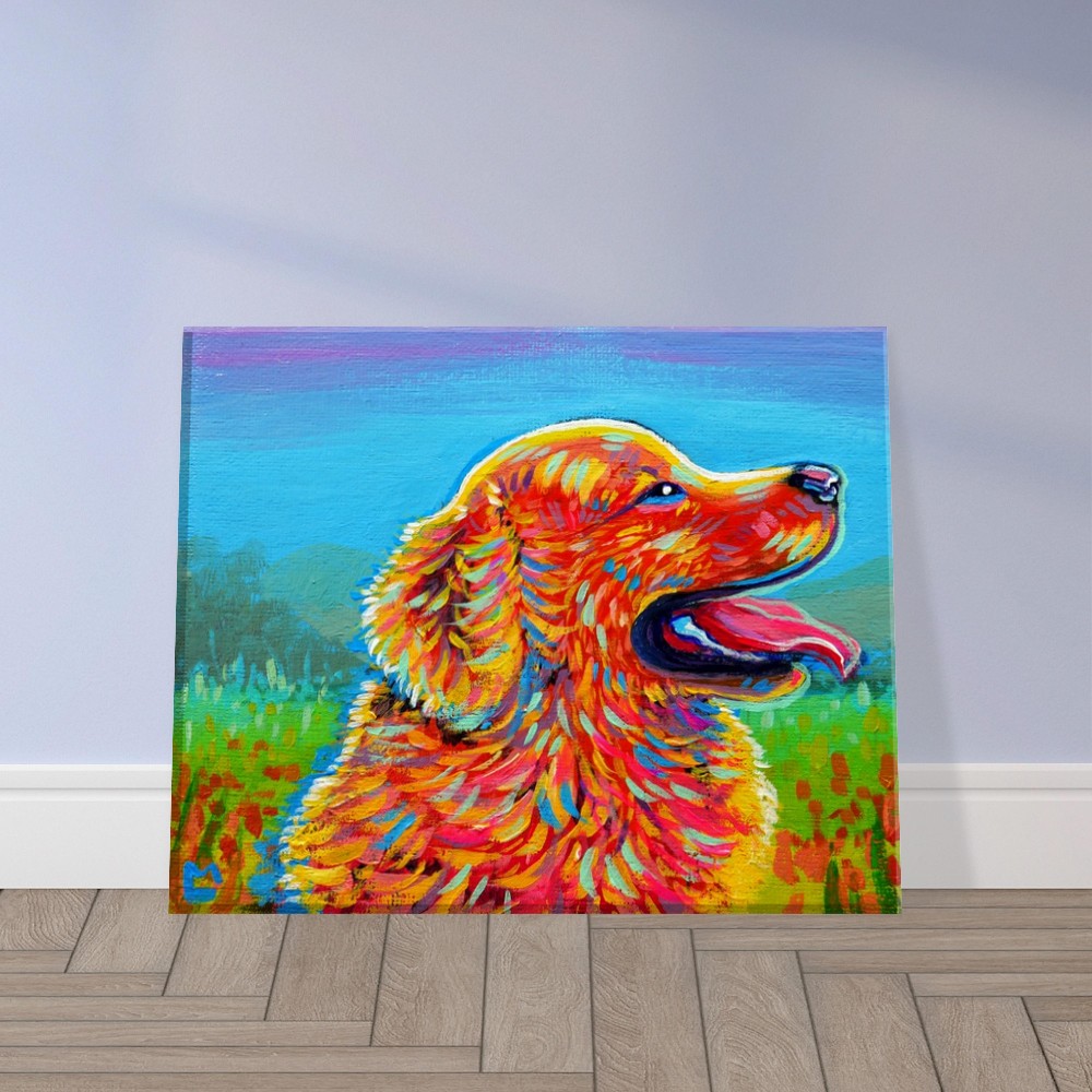 Golden Joy: 8x10 inch Golden Retriever Canvas Wall Art - Dog Lover Gift, Portrait of Dog Art