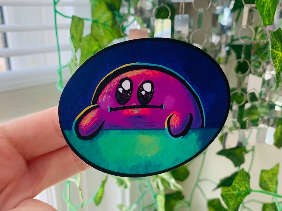 Cursed Kirby Reaction Image Funny Meme Vinyl Sticker