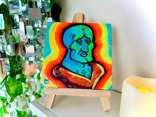Handsome Squid-man Mini Painting | Meme Art for College Apartment Decor with Trippy Colors