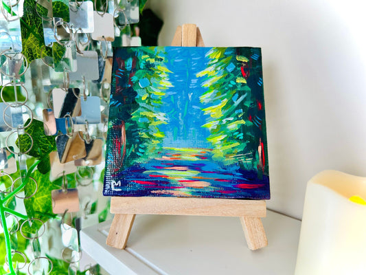 Green Forest Mini Canvas Painting |  Landscape Art for Apartment Decor"