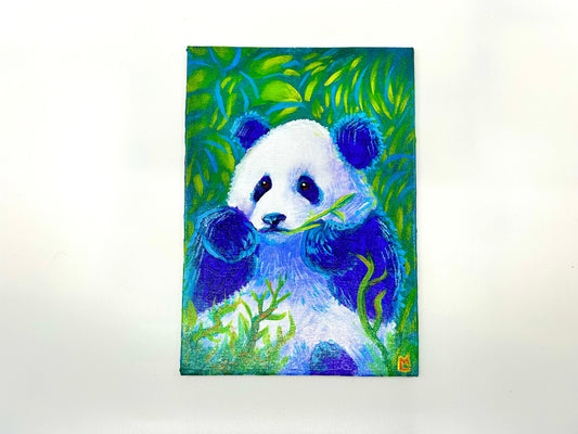 Handmade 5x7 inch Acrylic Painting of Panda Cub - Animal Portrait, Original Mini Canvas, Nature Lover Gift