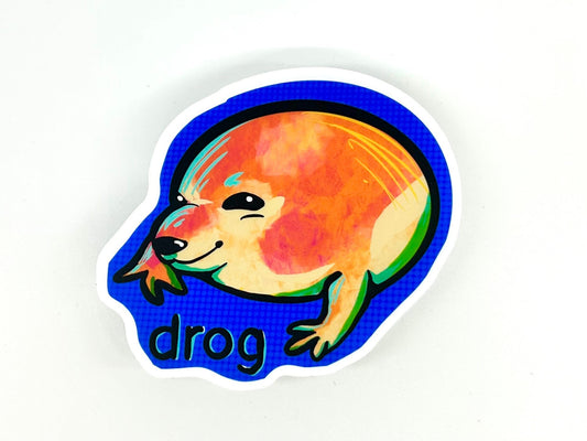 Weird 'Drog' Sticker - 3.5" Dog and Frog Meme Vinyl Decal, Quirky Laptop/Planner Decor