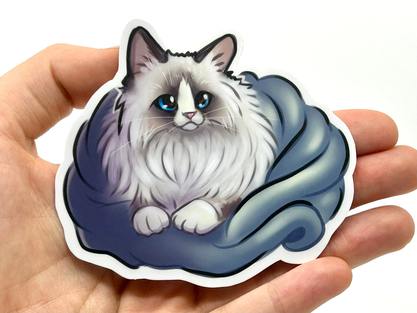 Adorable 3.5" Blue Bicolor Ragdoll Cat Vinyl Sticker - Perfect Cat Gift for Laptops & Water Bottles