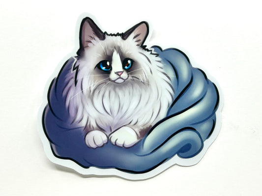 Adorable 3.5" Blue Bicolor Ragdoll Cat Vinyl Sticker - Perfect Cat Gift for Laptops & Water Bottles