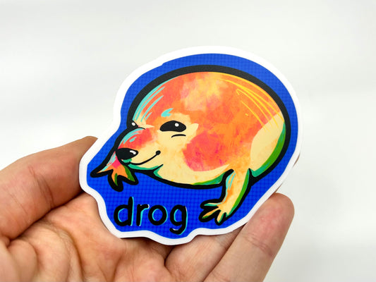 Weird 'Drog' Sticker - 3.5" Dog and Frog Meme Vinyl Decal, Quirky Laptop/Planner Decor