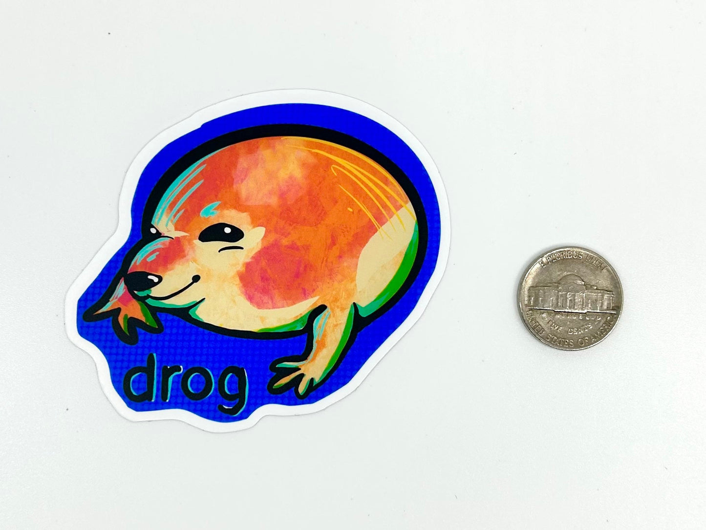 Weird 'Drog' Sticker - 3.5" Dog and Frog Meme Vinyl Decal, Quirky Laptop/Planner Decor