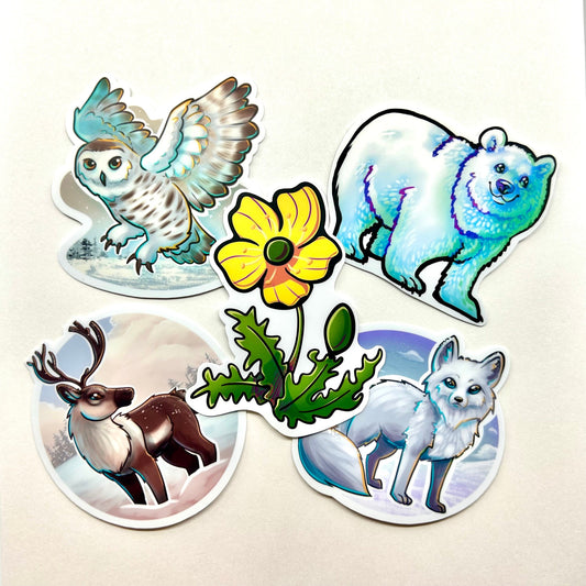 Tundra Wildlife Sticker Pack | Snowy Owl, Polar Bear, Arctic Fox, Caribou  | Perfect Gift for Animal & Wildlife Lovers
