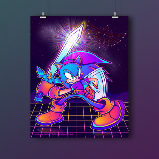 11" x 14" Sonic in Hyrule - Vaporwave Art Print